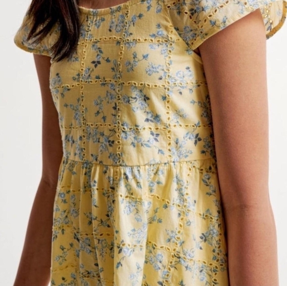 Abercrombie & Fitch Kids Ruffle Sleeve Dress Yellow & Blue Floral Size 13/14 - Picture 5 of 15